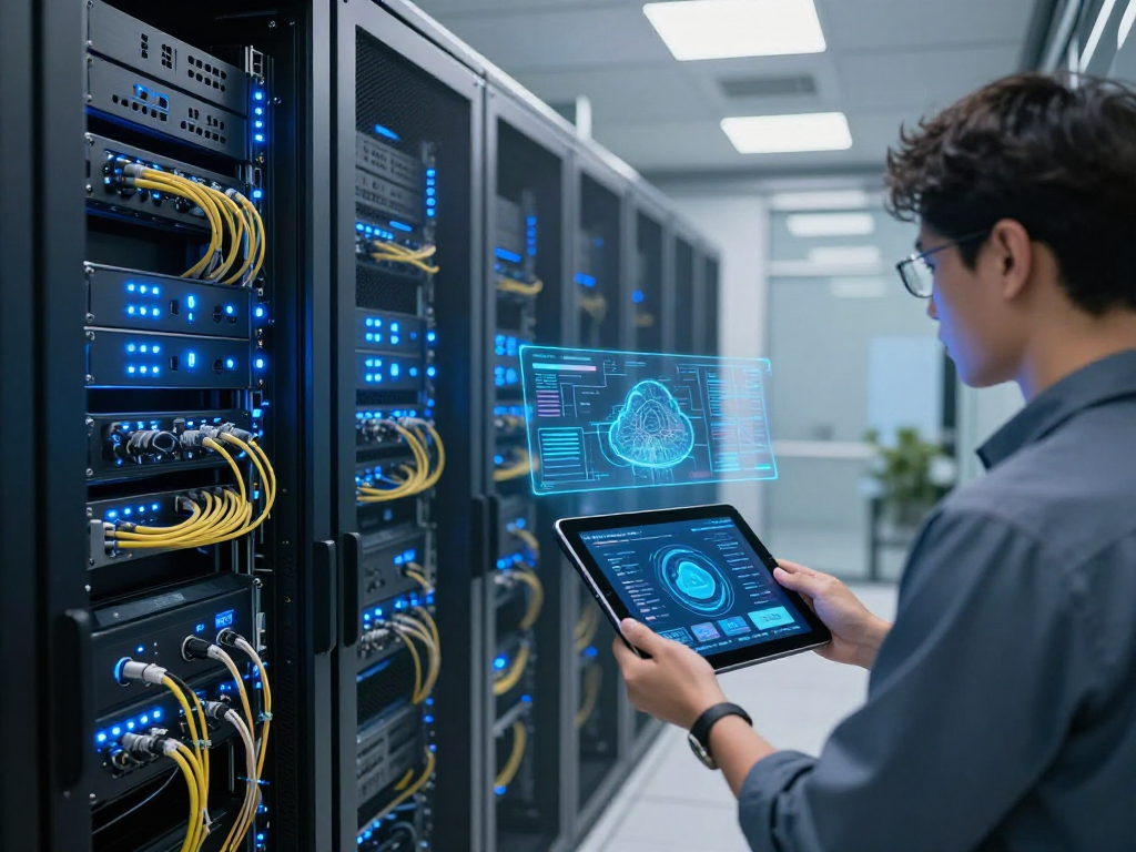 IPTV subscription service management in a cutting-edge data centre with advanced cloud computing technology and efficient digital platforms.