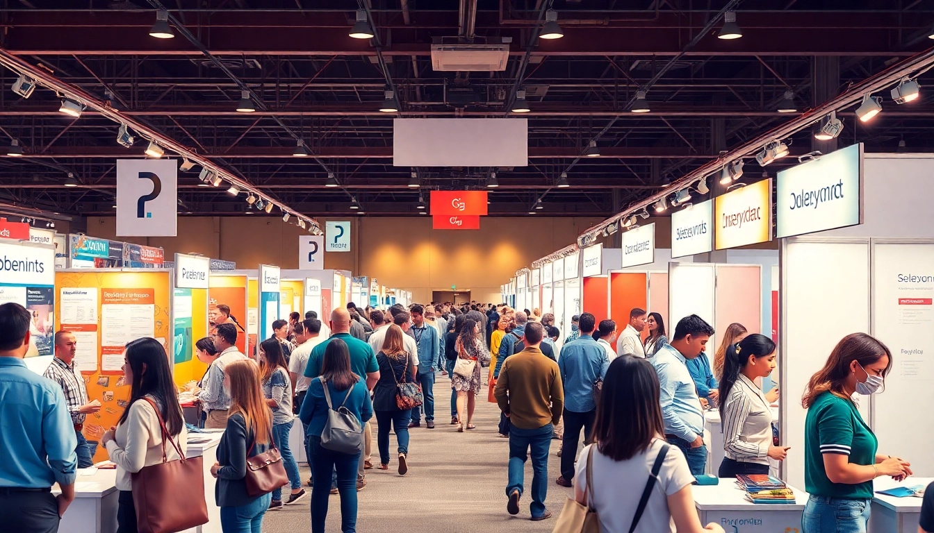 Discover diverse Stellenangebote at a vibrant job fair with employers and eager job seekers interacting.