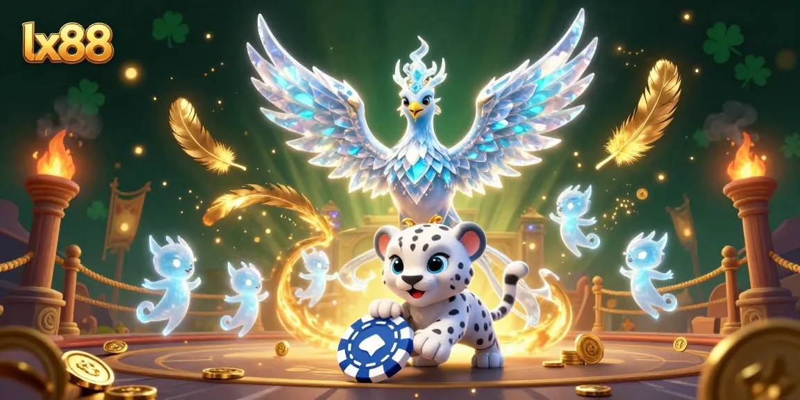 Engage in thrilling action at lx88 with a lively 3D illustration featuring a phoenix and gaming elements.