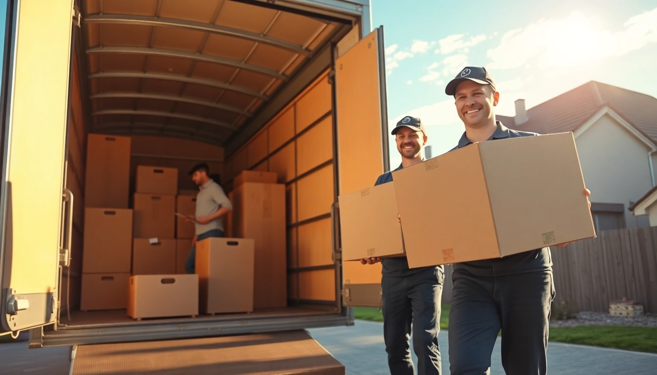 Professionelle Umzugshelfer beladen Möbel beim umzugsunternehmen im Saarland.