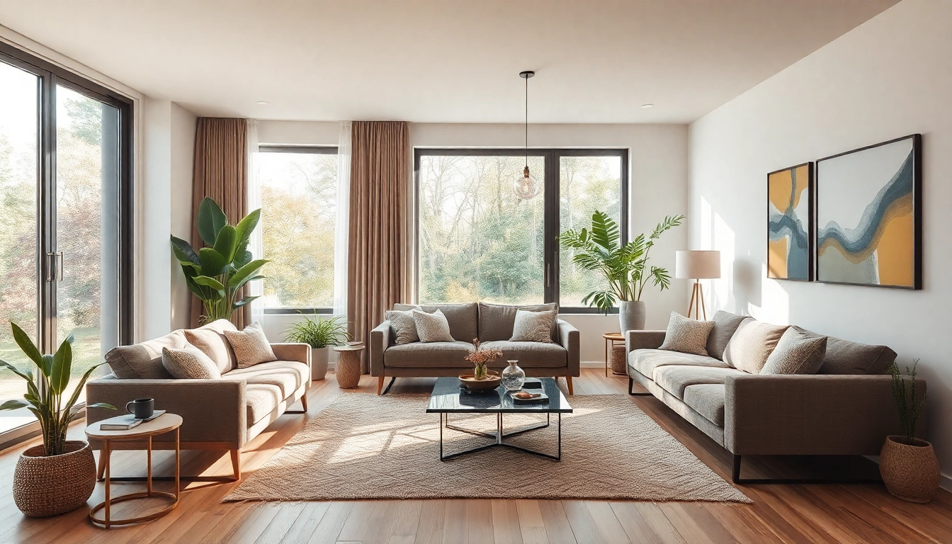 Moderne Raumgestaltung in einem einladenden Wohnzimmer mit harmonischen Farben und stilvollen Möbeln.