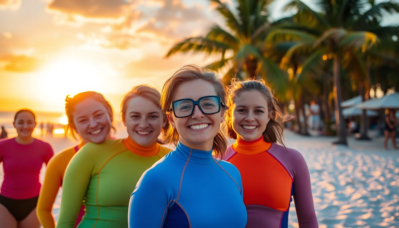 TauchKurs Mexiko: Freude und Vorfreude der Taucher am Strand von Playa del Carmen, vorbereitet auf einen unvergesslichen Tauchgang.