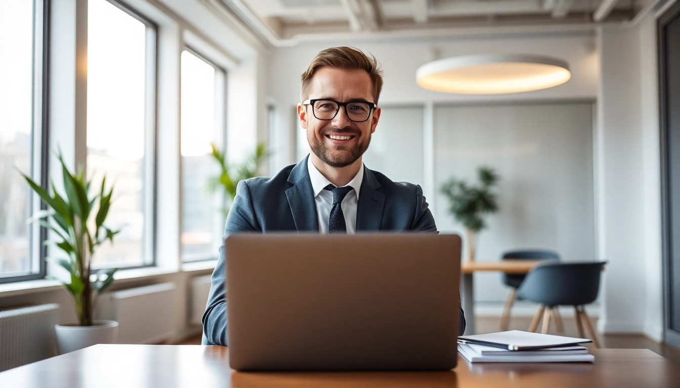 Portrait eines Headhunters Monchengladbach im modernen Büro, der professionell und einladend wirkt.