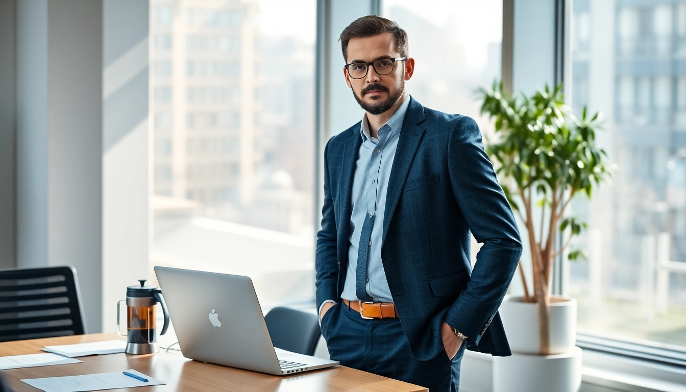 Headhunter Köln präsentiert sich in modernem Büro mit Laptop und Notizen.