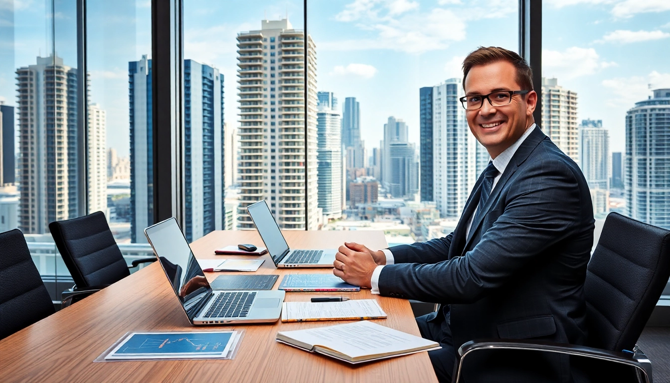 Headhunter Ingenieure in einem modernen Büro, umgeben von Laptops und Fachliteratur, im urbanen Umfeld.