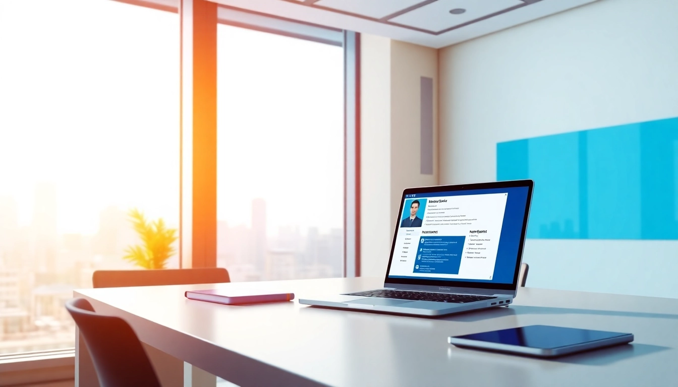 Visualizing a professional recruitment scene by a Headhunter IT showcasing an open laptop with candidate profiles.