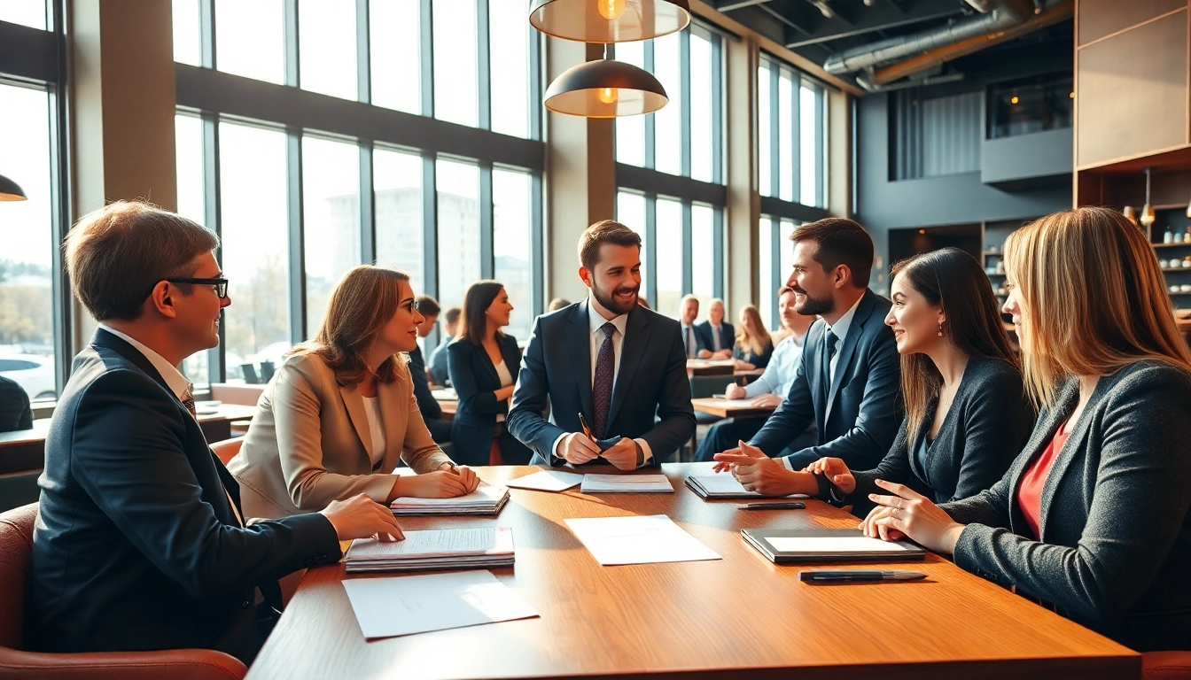 Headhunter Gastronomie conducts a professional interview with candidates in a modern restaurant setting.