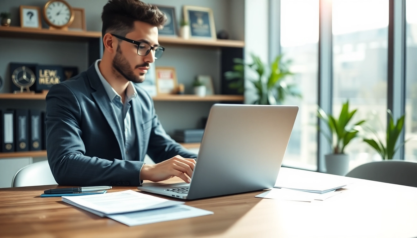 Headhunter IT in a modern office, focused on recruiting tasks with professional elements.