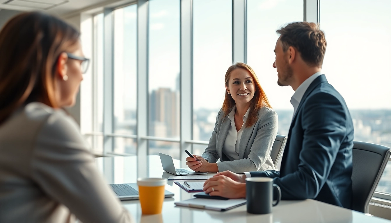 Engaging Headhunter Schweiz in a modern office, showcasing a professional interaction.