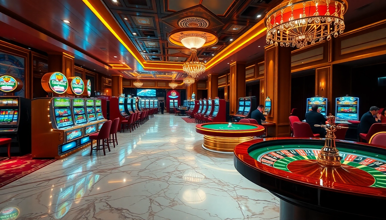 Visual representation of nk88 trang chủ in a luxurious casino setting featuring gaming tables and vibrant excitement.