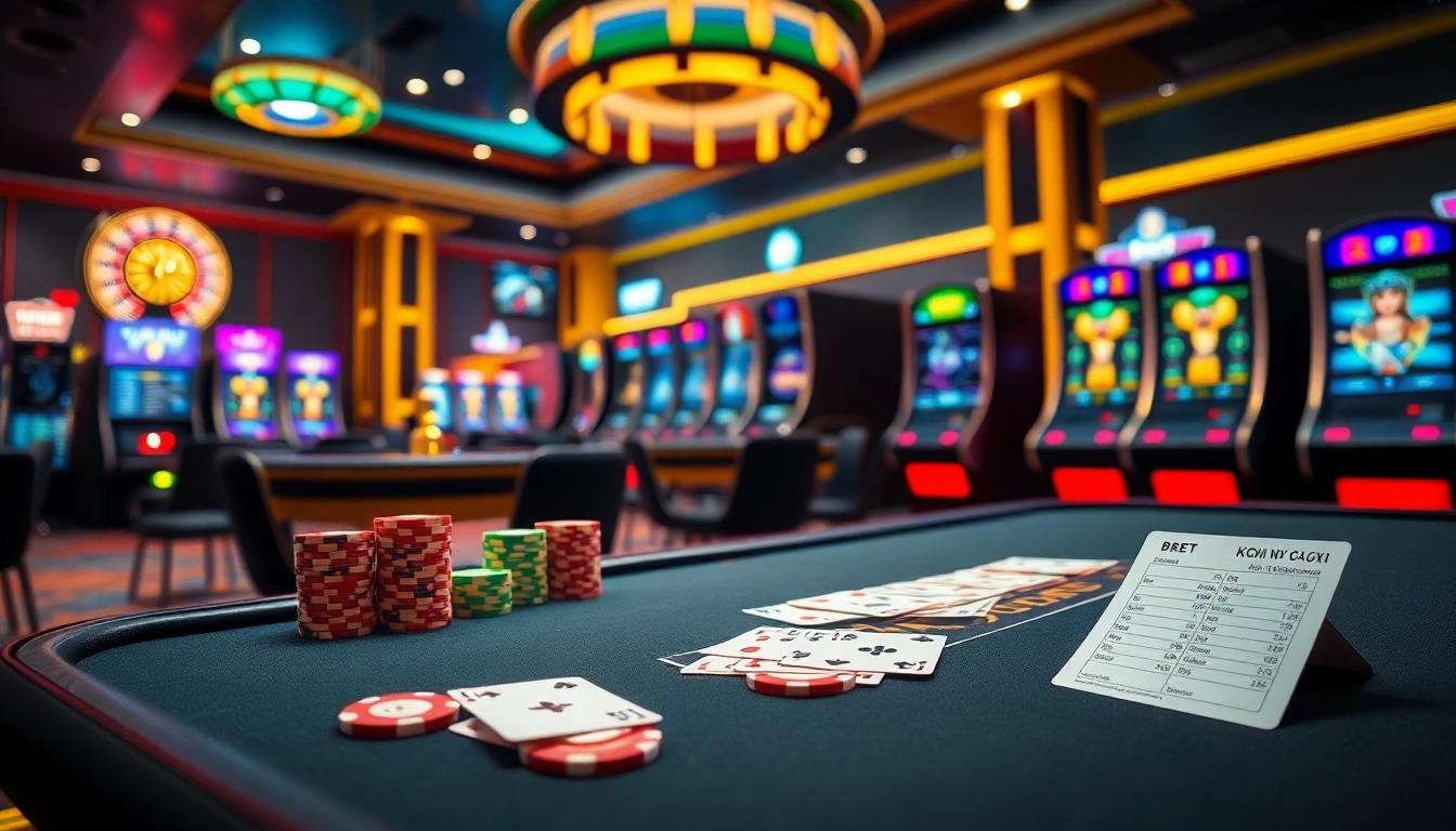 Experience thrilling kèo nhà cái action with vibrant casino elements, including poker and roulette.