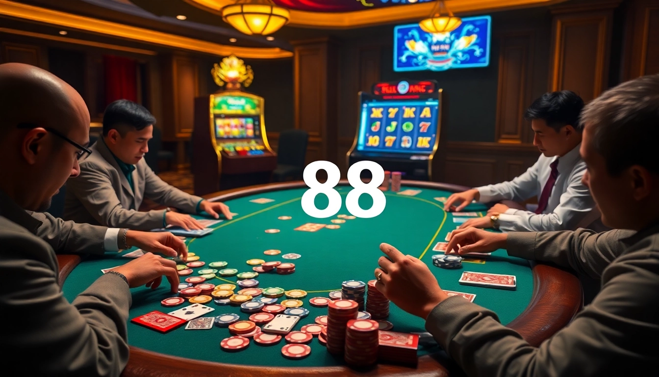 Engaging scene of players at the poker table in an 88i nhà cái atmosphere.