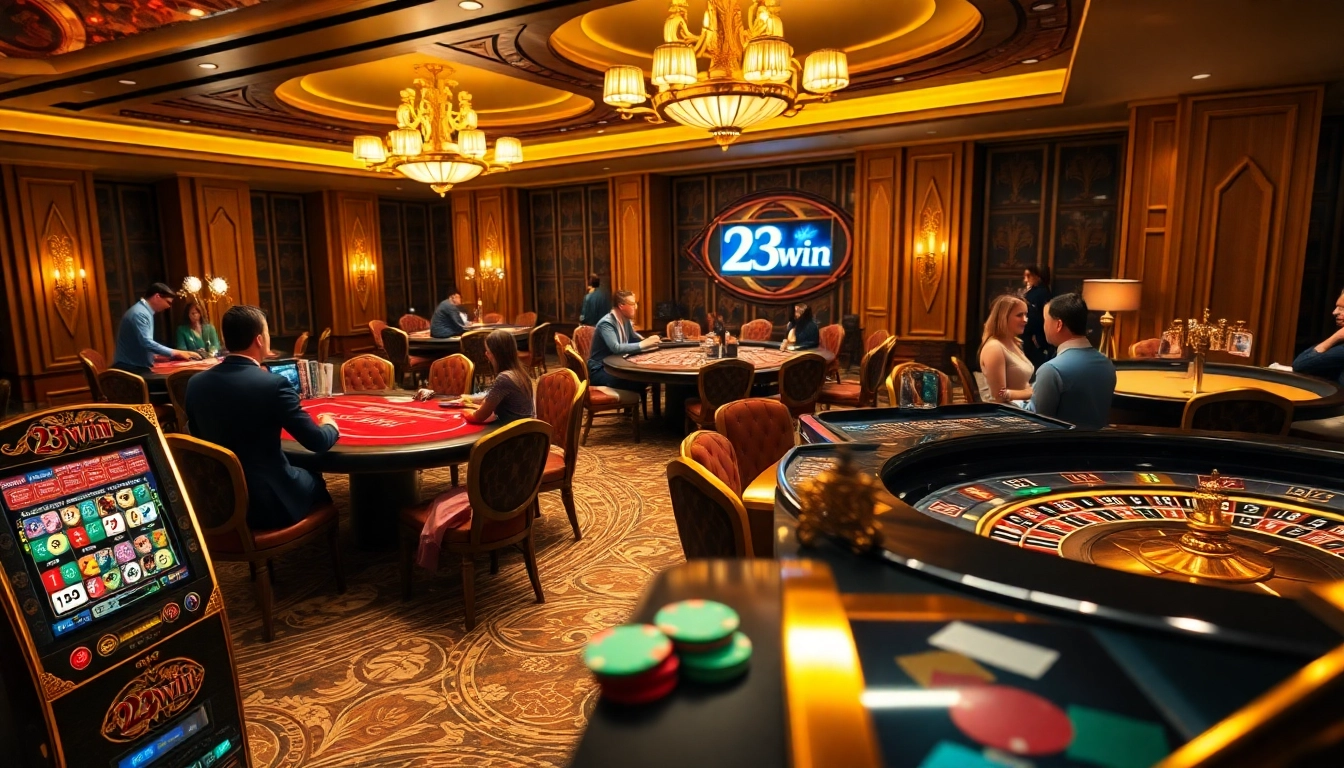 Experience the luxury of 23win with engaging casino tables and vibrant gambling action.