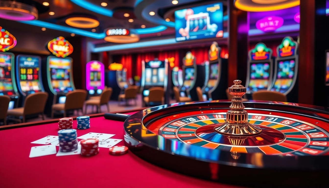 Experience the thrill of RR88 at an elegant casino table with roulette and poker chips.