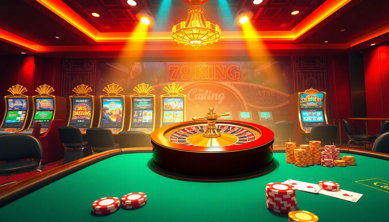 Vibrant gambling scene showcasing Nhà cái 79KING with exciting online gaming elements in a luxurious casino atmosphere.