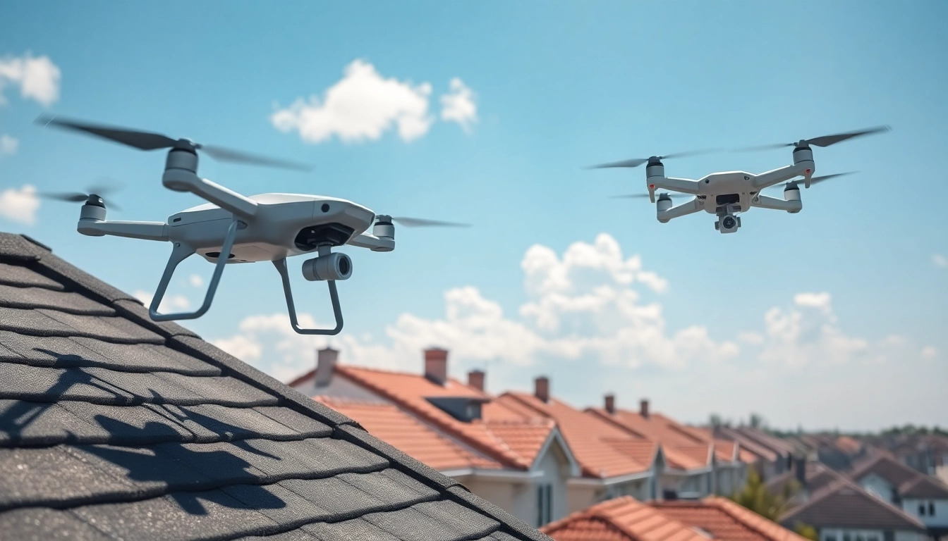 Professionelle Dachinspektion mit Drohne zur Analyse von Dächern.