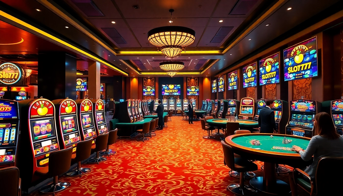 Experience the excitement of winning at Slot777 with vibrant slot machines and gaming tables.