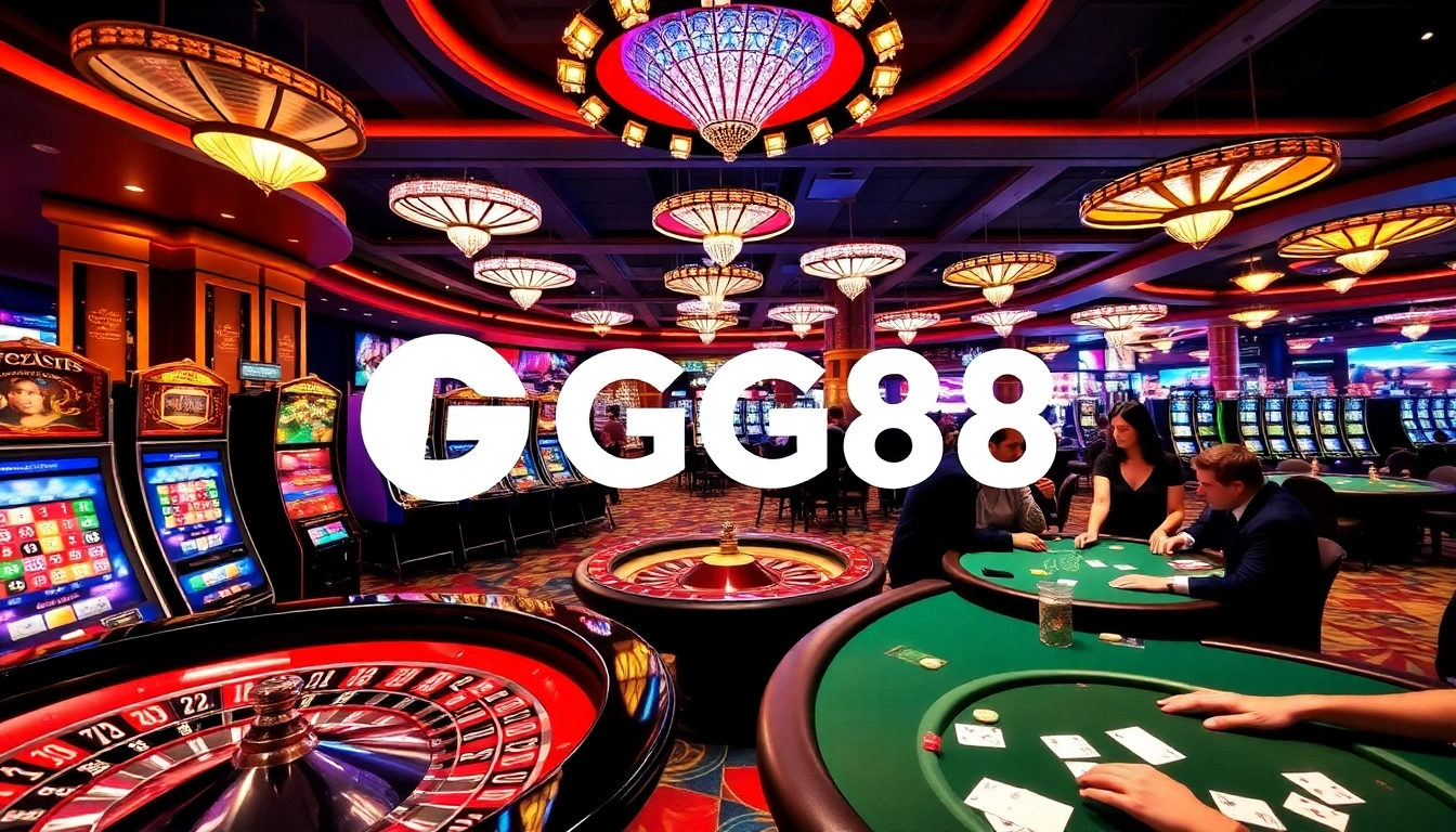 Players enjoying diverse games at GG88 casino, featuring colorful slots and cards.