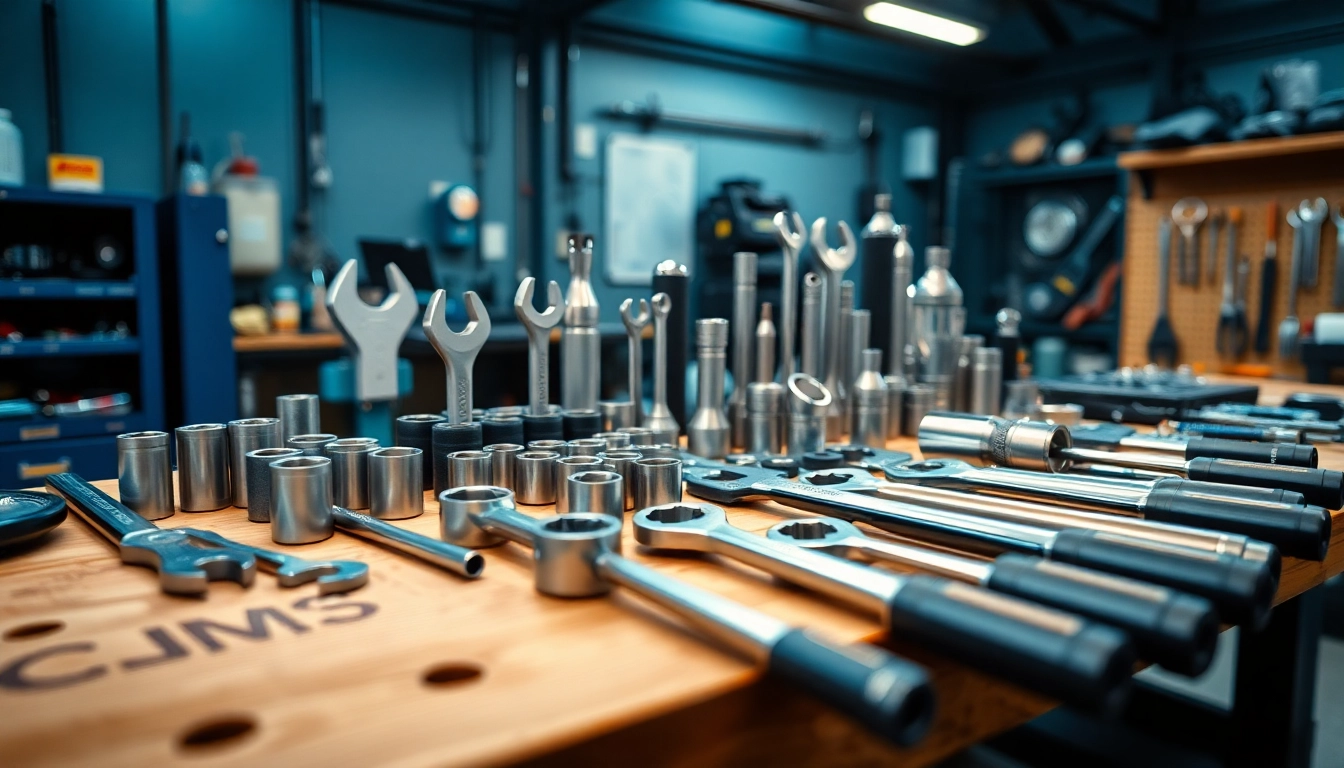 Facom Werkzeugkollektion in einer professionellen Werkstatt, die Präzisionswerkzeuge für Handwerker präsentiert.