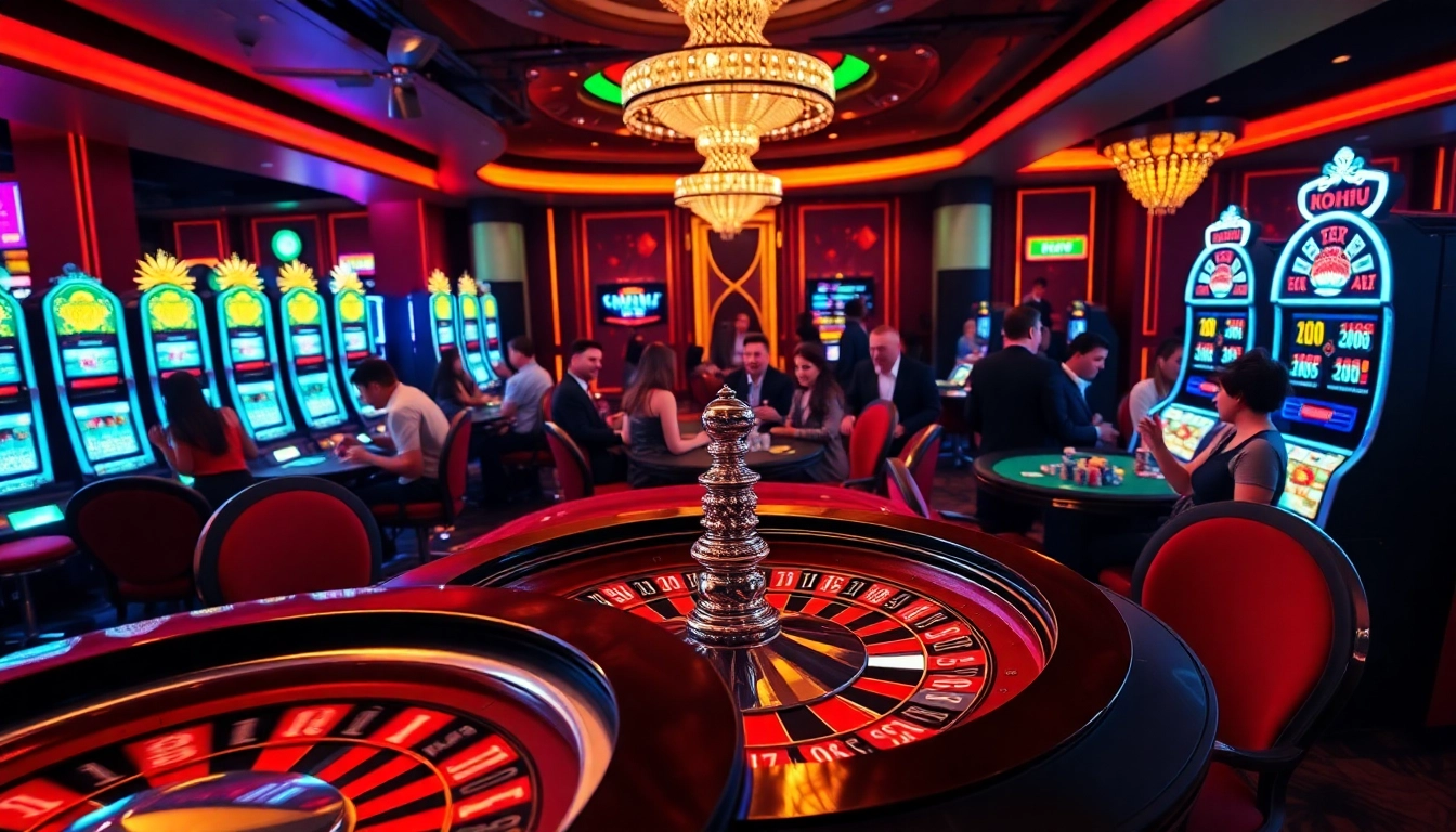 Engaging players enjoying the game nohu at a vibrant casino with exciting slot machines.