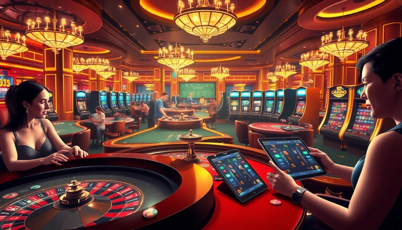 Experience thrilling gaming action at https://m88zo.com/ with luxurious casino tables and vibrant players.