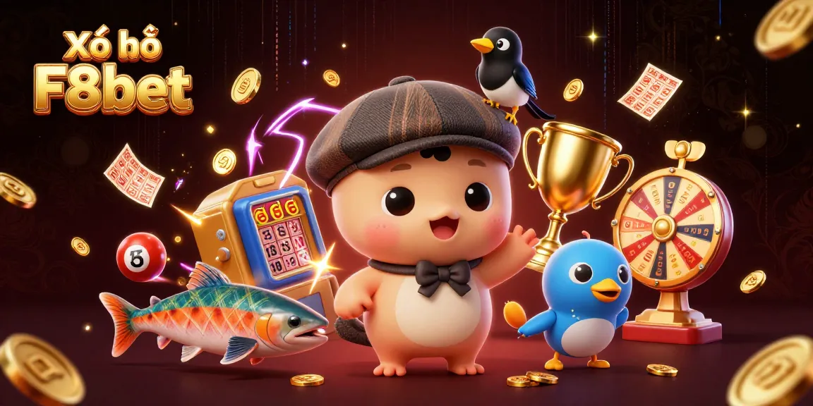 Experience thrilling Xổ số F8bet action with playful characters and vibrant lottery elements.