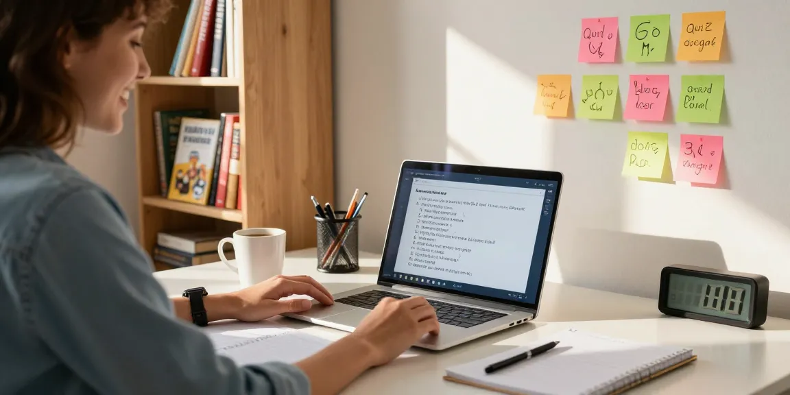 Person enjoying a Quiz Allgemeinwissen session in a cozy home office, engaging with trivia questions.