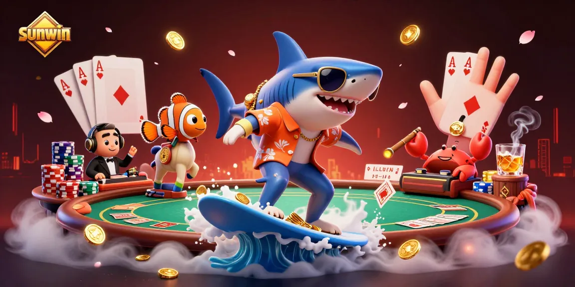Win big at sunwin with vibrant 3D characters and casino elements in a festive gambling scene.