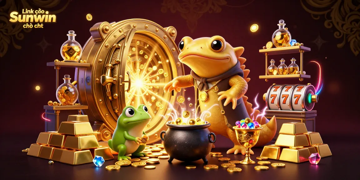 Experience thrilling excitement with Link vào Sunwin chính thức in a vibrant 3D casino scene filled with treasures and magic.