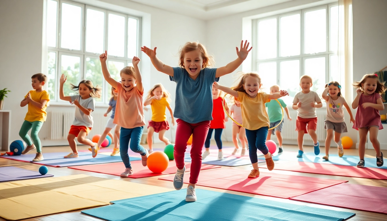 Bewegungsfreudige Kinder spielen Indoor-Spiele, hier mehr erfahren ueber kreative Aktivitaeten.