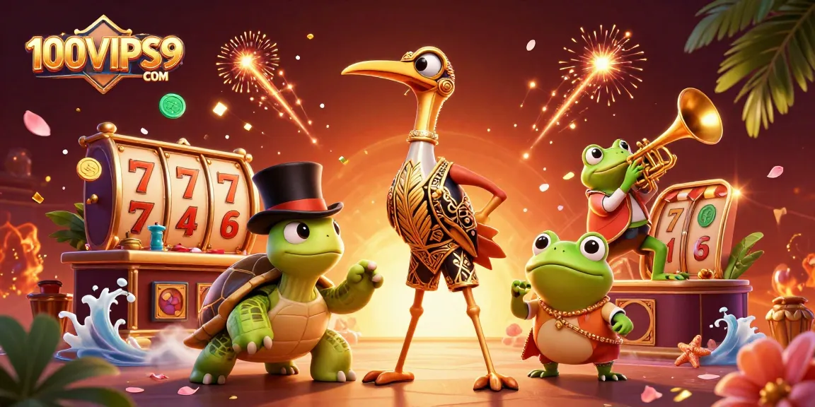 Experience thrilling gaming in 100VIPS9 COM with vibrant slot reels and dynamic gaming elements.