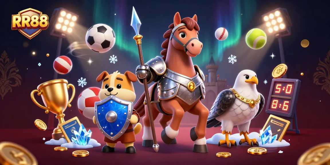 Experience thrilling wins at RR88 with a dynamic betting scene featuring medieval knights, sports, and excitement.