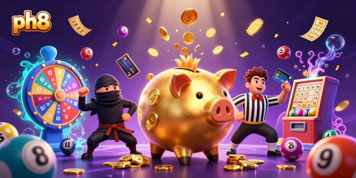 Experience thrilling gaming at ph8 with a dynamic illustration of casino fun featuring playful characters.